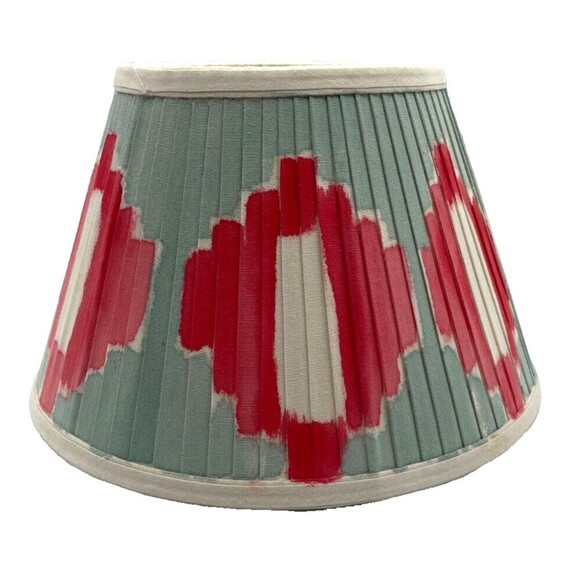 Custom Hand Painted Pleated Fabric Lamp Shade IKAT European Hardware 8" x 13" - Picture 3 of 16